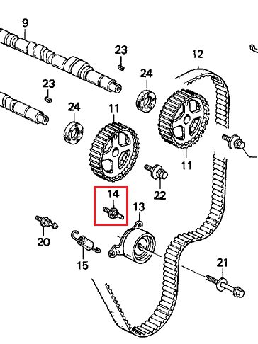 Genuine Honda Parts -  Timing Belt Adjuster Base Bolt - Honda B Series - 14513-PK1-000 - 14513-PK1-000