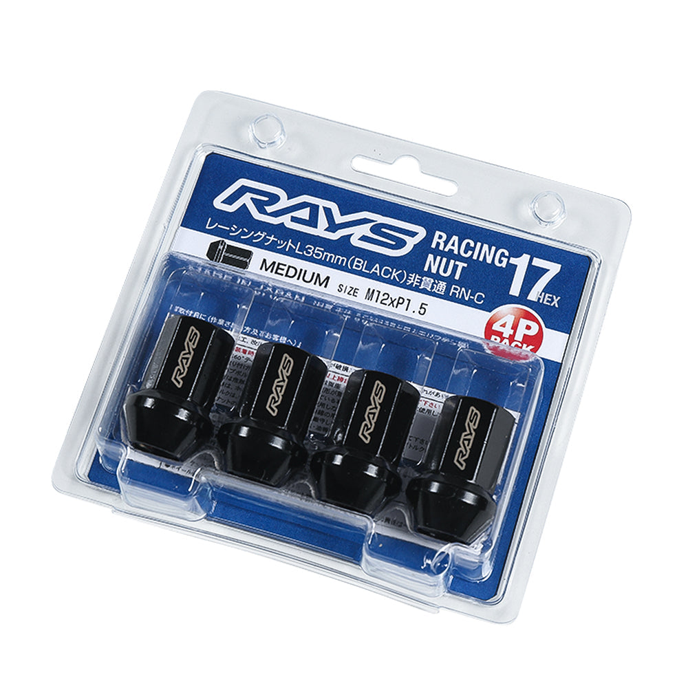 Rays - 17HEX Racing Nut Set (Long, Non-through Type) (RN-C) L35 - 4 Pieces - Black - M12x1.5 - RZCrewGarage