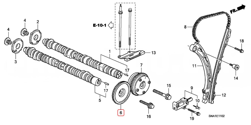 Genuine Honda Parts - EXHAUST SPROCKET, CAM CHAIN DRIVEN (46T) - Honda - K20A - 14210-PRB-A00 - 14210-PRB-A00