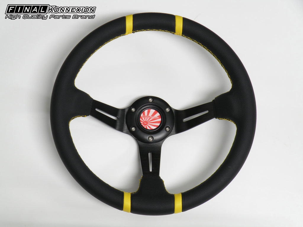 FINAL Konnexion - Colour Steering (Yellow) Steering Wheels - 3 Spokes Leather-R084 - RZCrewEurope