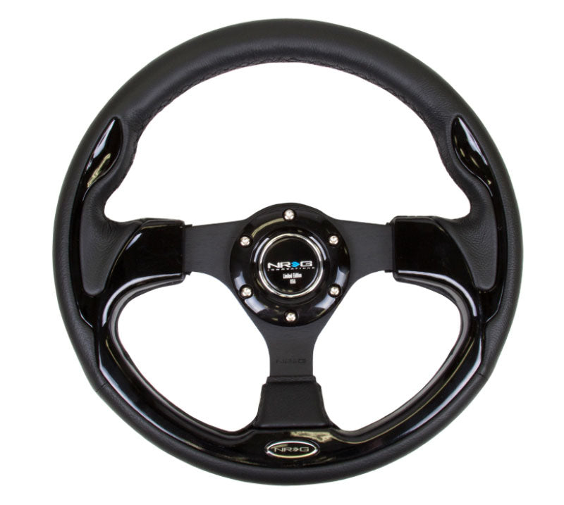 NRG - Reinforced Steering Wheel- 320mm Sport Steering Wheel w/ Black Trim Steering Wheels - 3 Spokes Leather-RST-001BK - RZCrewEurope