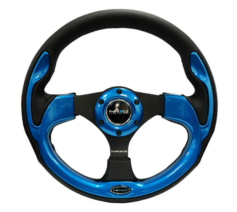 NRG - Reinforced Steering Wheel- 320mm Sport Steering Wheel w/ Blue Trim Steering Wheels - 3 Spokes Leather-RST-001BL - RZCrewEurope