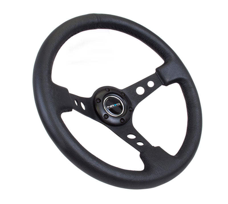 NRG - Reinforced Steering Wheel - 350mm Sport Steering Wheel (3" Deep) - Black Spoke w/ Round holes / Black Leather Steering Wheels - 3 Spokes Leather-RST-006BK - RZCrewEurope