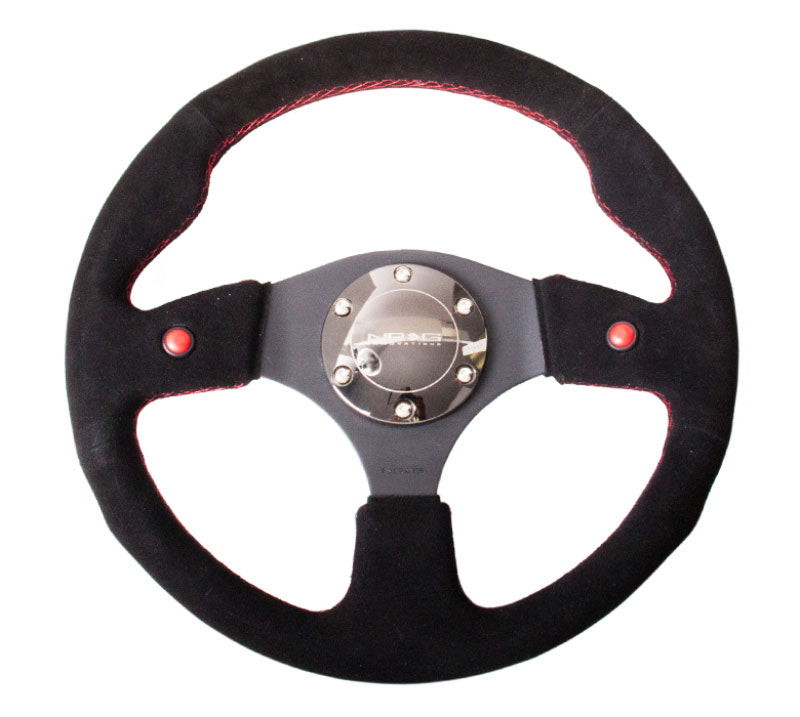 NRG - Reinforced Steering Wheel- 320mm Sport Steering Wheel w/ Blue Trim Steering Wheels - 3 Spokes Suede-RST-007S - RZCrewEurope