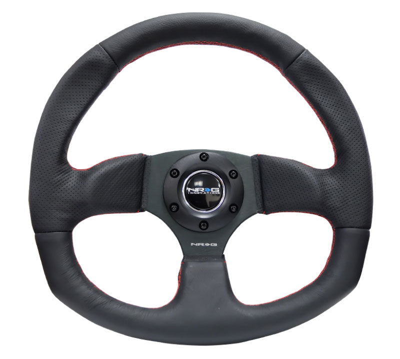 NRG - Reinforced Steering Wheel - Leather Steering Wheel w/ RED stitch Steering Wheels - 3 Spokes Leather-RST-009R-RS - RZCrewEurope