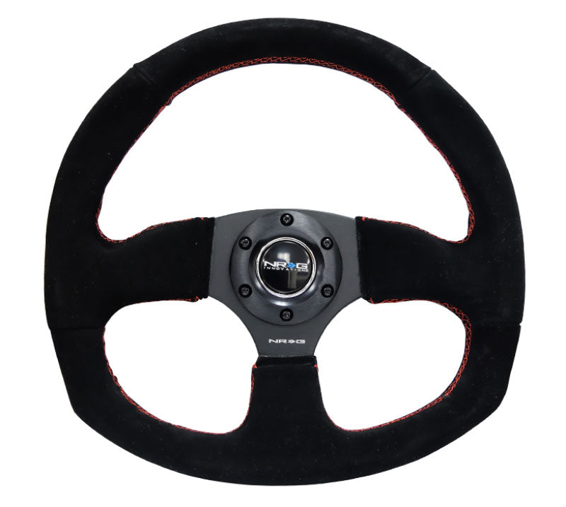 NRG - Reinforced Steering Wheel - Suede Leather Steering Wheel w/ RED stitch Steering Wheels - 3 Spokes Suede-RST-009S-RS - RZCrewEurope