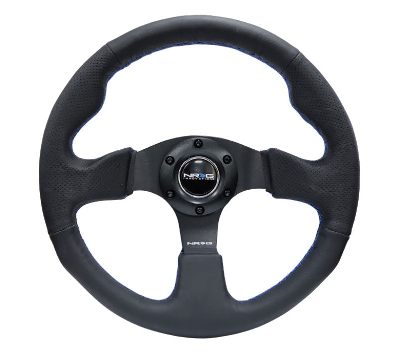 NRG - Reinforced Steering Wheel - Leather Steering Wheel 320mm w/ BLUE stitch Steering Wheels - 3 Spokes Leather-RST-012R-BL - RZCrewEurope