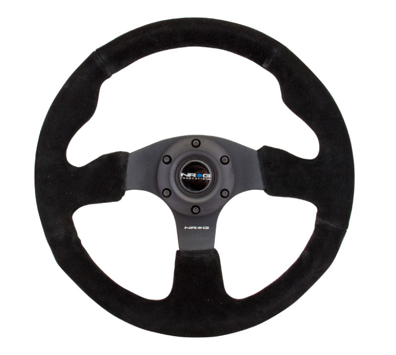 NRG - Reinforced Steering Wheel - Suede Steering Wheel 320mm w/ BLACK stitch Steering Wheels - 3 Spokes Suede-RST-012S - RZCrewEurope