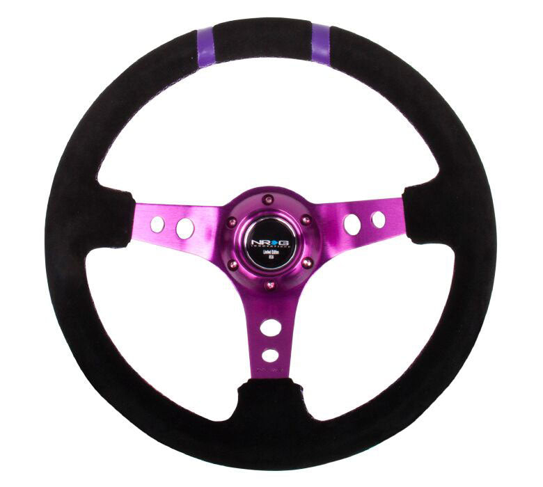 NRG - Reinforced Steering Wheel- 350mm Suede Sport Steering Wheel (3" Deep) Purple w/ Purple Double Center Marking Steering Wheels - 3 Spokes Suede-RST-016S-PP - RZCrewEurope