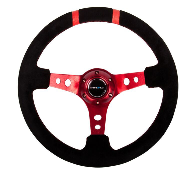 NRG - Reinforced Steering Wheel- 350mm Suede Sport Steering Wheel (3" Deep) Red w/ Red Double Center Marking Steering Wheels - 3 Spokes Suede-RST-016S-RD - RZCrewEurope