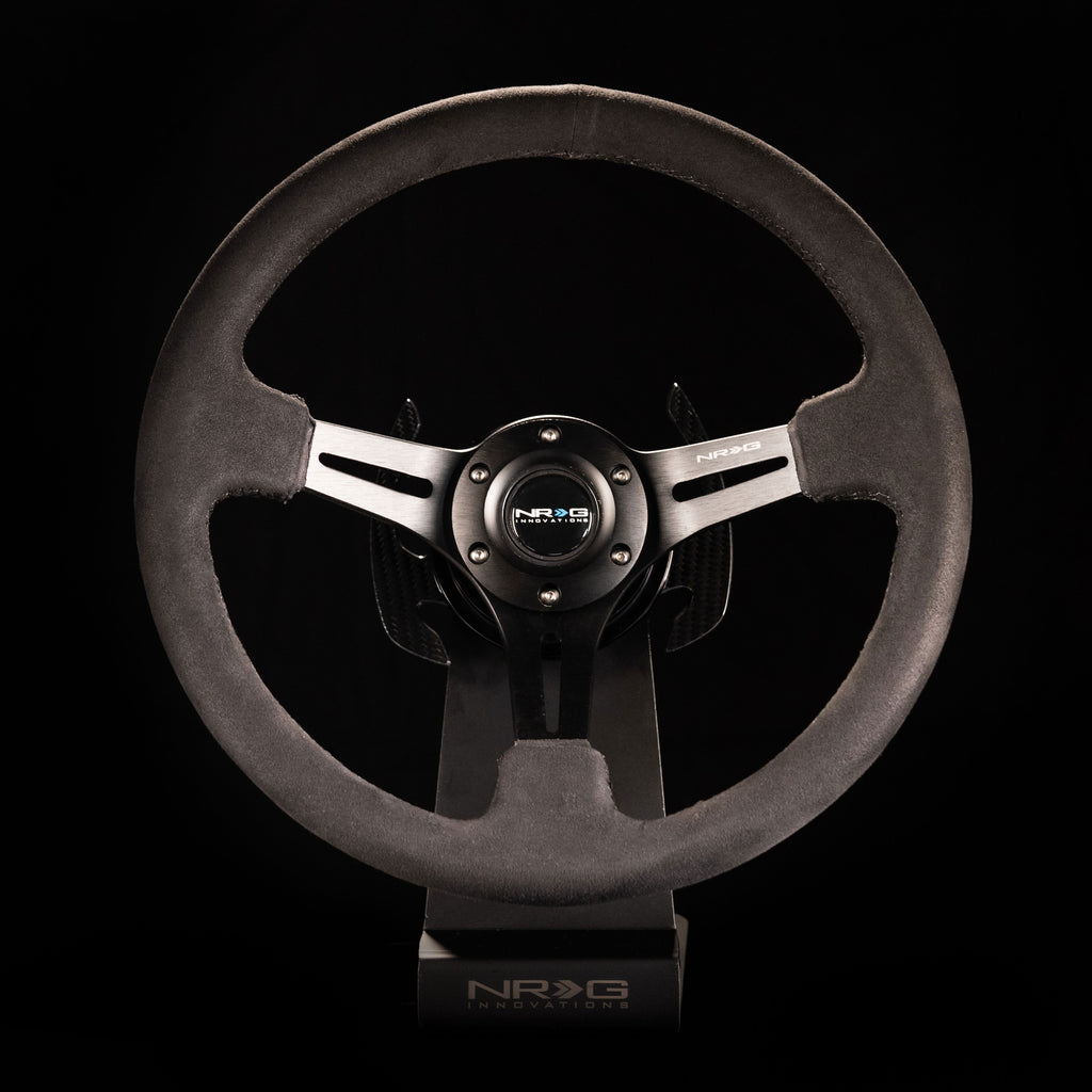 NRG - Reinforced Steering Wheel 350mm Sport Steering Wheel (3" Deep) Black Leather with Alcantara Stitching Steering Wheels - 3 Spokes Alcantara-RST-018SA - RZCrewEurope