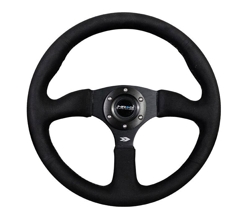NRG - Reinforced Steering Wheel - 350mm Sport Leather Racing ( 2.5" Deep) Comfort Grip, 4mm matte black spoke with Alcantara finish Steering Wheels - 3 Spokes Alcantara-RST-023MB-SA - RZCrewEurope