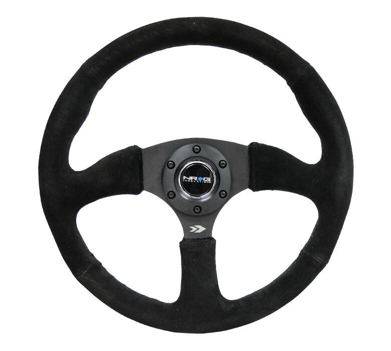 NRG - Reinforced Steering Wheel- 350mm Sport Suede Racing ( 2.5" Deep) Comfort Grip, 5mm thick matte black spoke Steering Wheels - 3 Spokes Suede-RST-023MB-S - RZCrewEurope