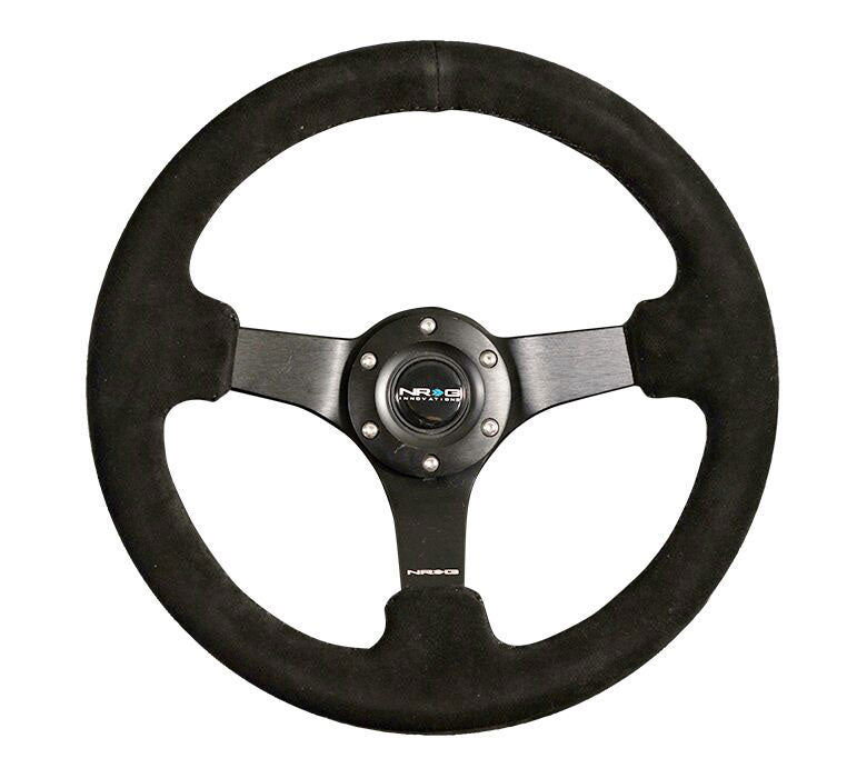 NRG - Reinforced Steering Wheel - 330mm Sport Suede Racing ( 3" Deep) Comfort Grip, 4mm matte black spoke with criss cross stitching Steering Wheels - 3 Spokes Suede-RST-033BK-S - RZCrewEurope
