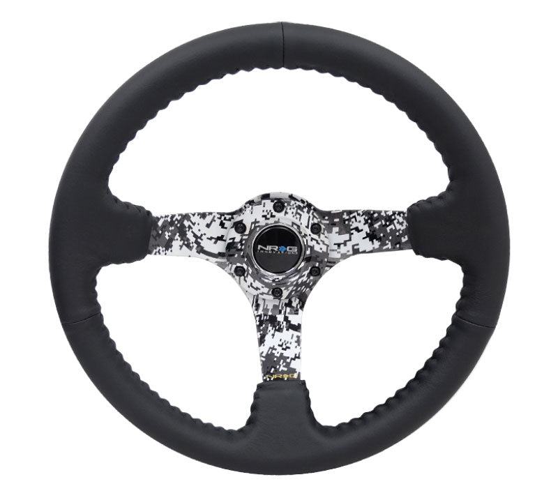 NRG - Reinforced Steering Wheel - Hydro Dipped Digital Camo 3" Deep, 5mm spoke, 350mm Sport Steering Wheel Black Leather w/ Black baseball stitching Steering Wheels - 3 Spokes Leather-RST-036DC-R - RZCrewEurope