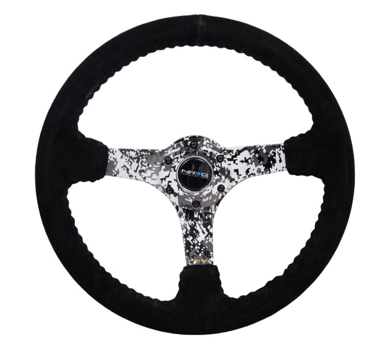 NRG - Reinforced Steering Wheel - Hydro Dipped Digital Camo 3" Deep, 5mm spoke, 350mm Sport Steering Wheel Black Suede w/ Black baseball stitching Steering Wheels - 3 Spokes Suede-RST-036DC-S - RZCrewEurope