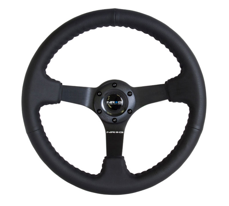 NRG - Reinforced Steering Wheel- Odi Signature RACE STYLE - 350mm sport steering wheel (3' deep) black Leather w/ Black baseball stitching - Matte Black spoke Steering Wheels - 3 Spokes Leather-RST-036MB-R - RZCrewEurope