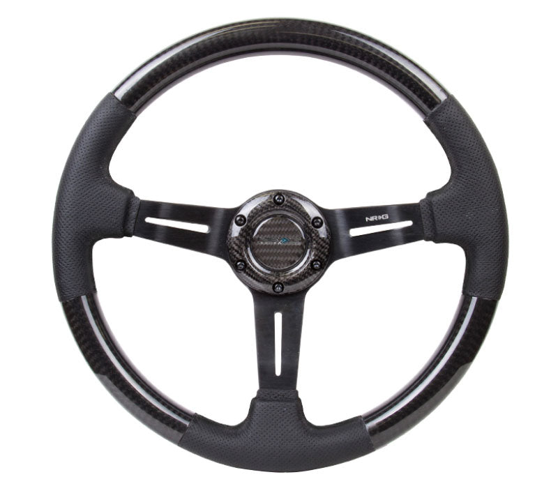 NRG - CARBON FIBER STEERING WHEEL W/ LEATHER ACCENT 350mm 1.5" DEEP BLACK STICHING Steering Wheels - 3 Spokes Carbon,Leather-ST-010CFBS - RZCrewEurope