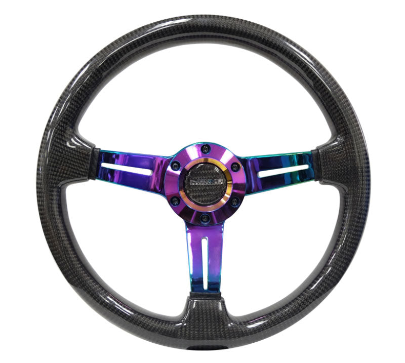 NRG - CARBON FIBER STEERING WHEEL350mm 1.5" Deep Dish with Neochrome Center Spoke Steering Wheels - 3 Spokes Carbon-ST-010MC-CF - RZCrewEurope
