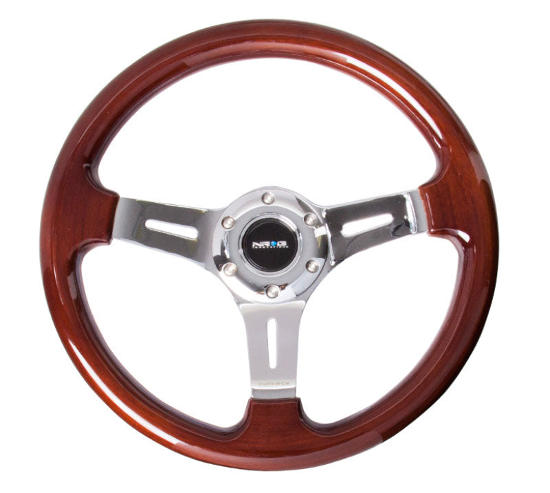 NRG - Classic Wood Grain Wheel, 330mm, 3 spoke center in chrome Steering Wheels - 3 Spokes Wood-ST-015-1CH - RZCrewEurope