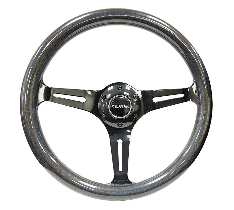 NRG - "Chameleon" Classic Wood Grain Wheel- 350mm 3 Black spokes- pearlescent Paint Grip Steering Wheels - 3 Spokes Wood-ST-015BC-CN - RZCrewEurope