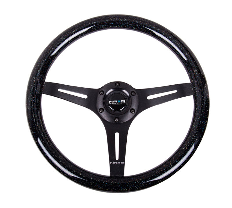 NRG - Classic Wood Grain Wheel, 350mm 3 black spokes-Black Sparkled Color Steering Wheels - 3 Spokes Wood-ST-015BK-BSB - RZCrewEurope