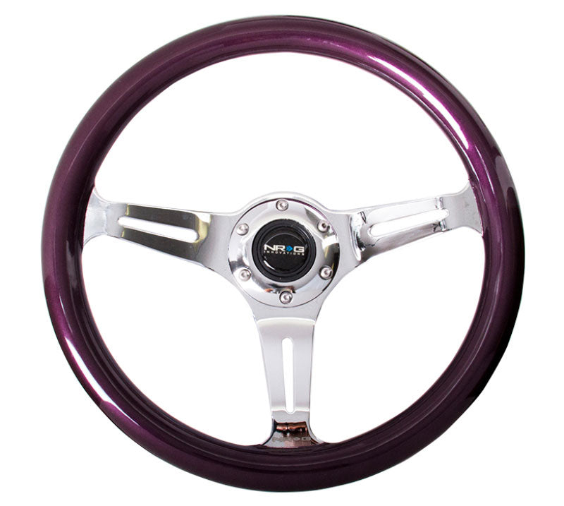 NRG - Classic Wood Grain Wheel, 350mm 3 chrome spokes, purple pearl/flake paint Steering Wheels - 3 Spokes Wood-ST-015CH-PP - RZCrewEurope