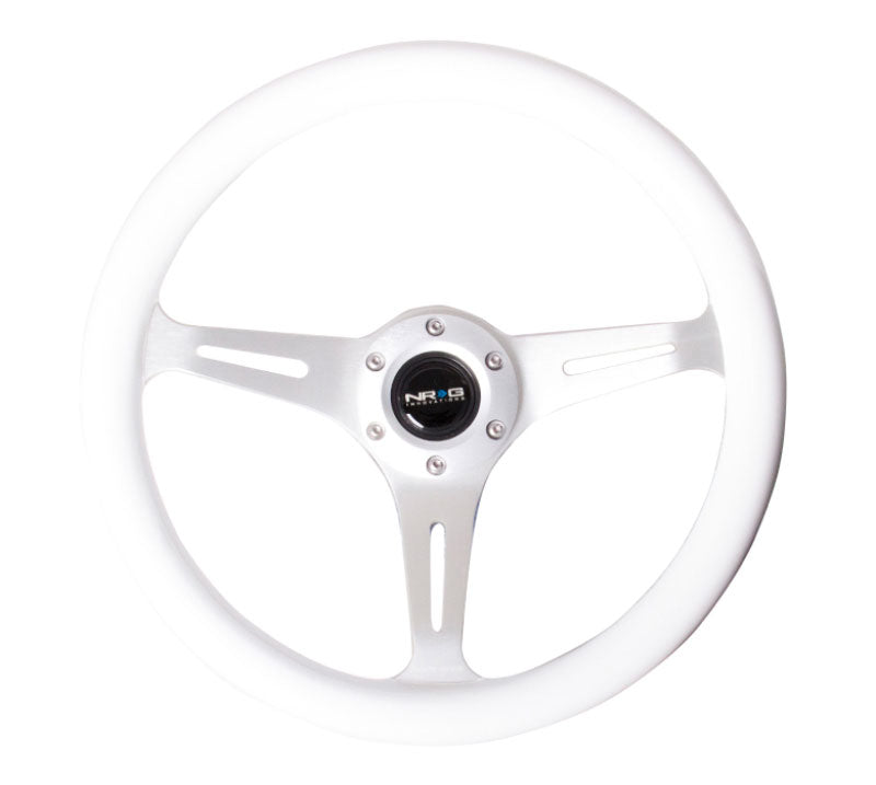 NRG - Classic Wood Grain Wheel - 350mm 3 Brushed alluminum spokes - White Grip Steering Wheels - 3 Spokes Wood-ST-015CH-WT - RZCrewEurope
