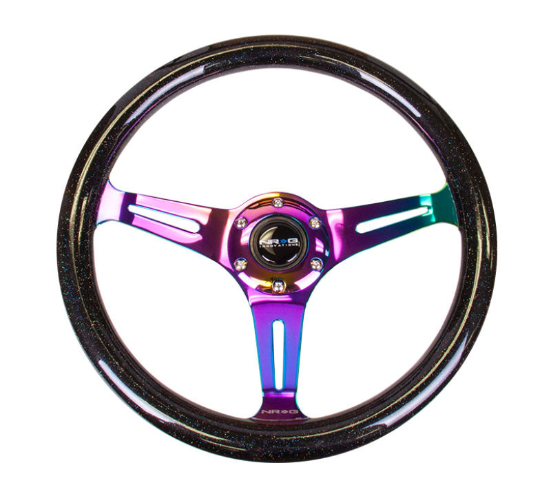 NRG - "Galaxy" Classic Wood Grain Wheel - 350mm 3 Neochrome spokes - Black Sparkled Color Steering Wheels - 3 Spokes Wood-ST-015MC-BSB - RZCrewEurope