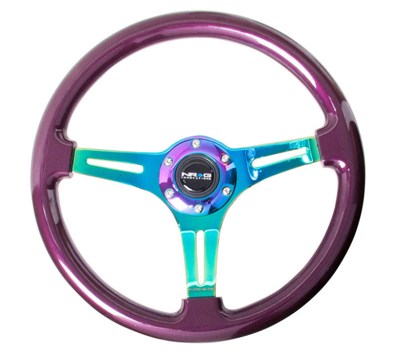 NRG - Classic Wood Grain Wheel, 350mm 3 Neochrome spokes, purple pearl paint Steering Wheels - 3 Spokes Wood-ST-015MC-PP - RZCrewEurope