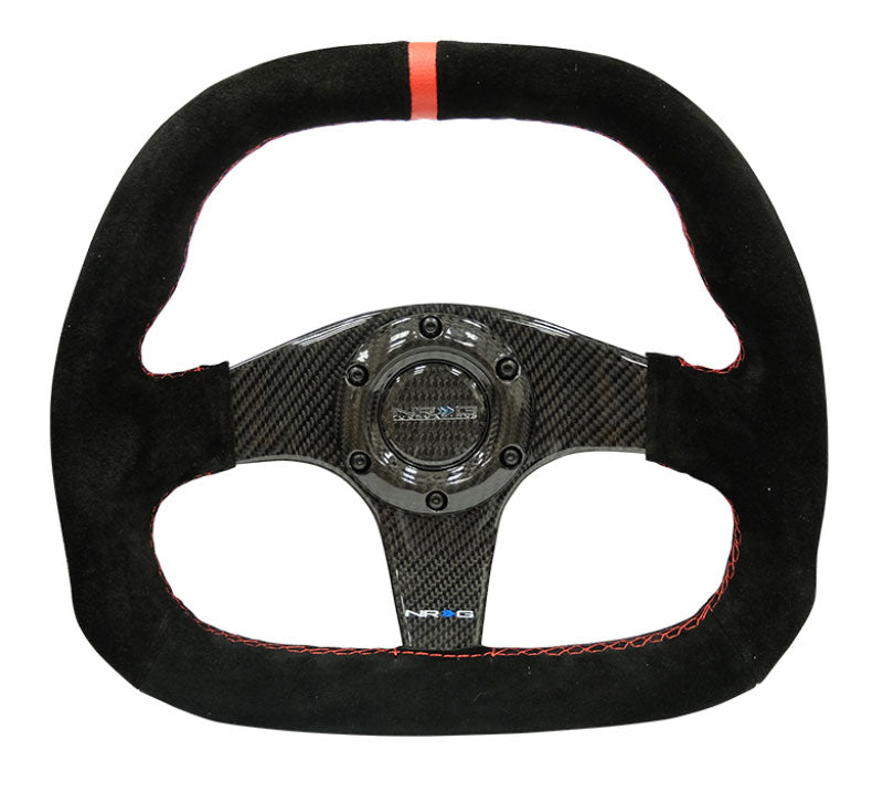 NRG - CARBON FIBER STEERING WHEEL 320MM BLACK CARBON FIBER CENTER W/ RED STITCH RED CENTER MARK FLAT BOTTOM Steering Wheels - 3 Spokes Carbon,suede-ST-019CF - RZCrewEurope