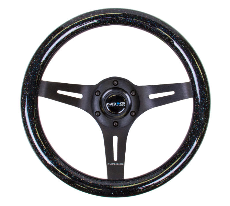 NRG - Black Sparkled Wood Grain Wheel, 310mm, 3 spoke center in Black Steering Wheels - 3 Spokes Wood-ST-310BSB-BK - RZCrewEurope