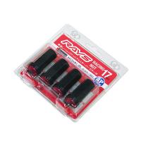 Rays - 17HEX Racing 2-piece Nut Set (Through Type) L48 - 4 Pieces - Black/Red - M12x1.25 - RZCrewGarage