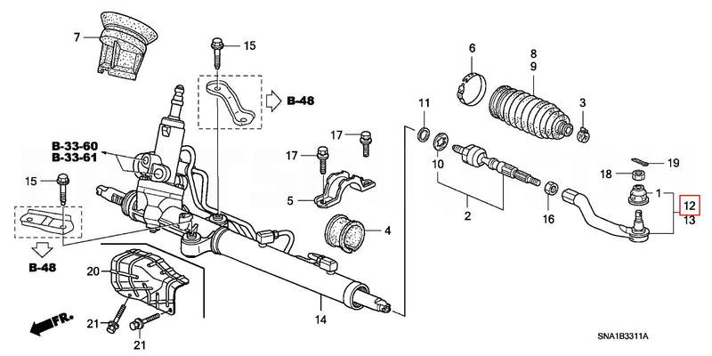 Genuine Honda Parts - Genuine Honda Parts - END COMP,TIE ROD (R) - Honda - FD2R - 53540-SNA-A02 - Rzcrewgarage