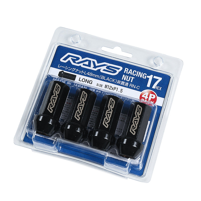 Rays - 17HEX Racing Nut Set (Long, Non-through Type) (RN-C) L48 - 4 Pieces - Black - M12x1.5 - RZCrewGarage