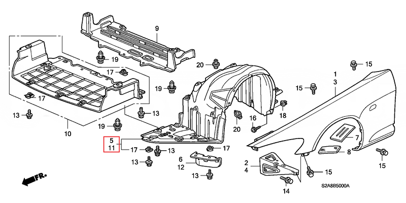 Genuine Honda Parts - Front fender liner L - Honda - S2000 AP1/AP2 - 74151-S2A-020 - Rzcrew Garage