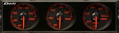 Defi Din Gauge Black Dial - Red Illumination - Water/Oil Temp, Oil Pressure-DF14404 - RZCrewGarage