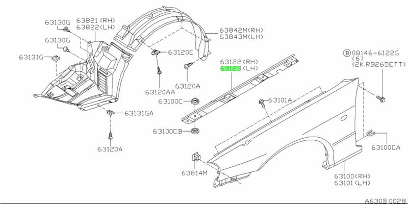 OEM Nissan - Fender Stiffener Bracket, LH  - Nissan - Skyline GT-R BNR34 - Default Title 63121-AA400 - Rzcrew Garage