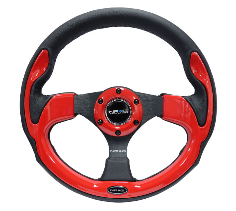 NRG - Reinforced Steering Wheel- 320mm Sport Steering Wheel w/ Red Trim Steering Wheels - 3 Spokes Leather-RST-001RD - RZCrewEurope