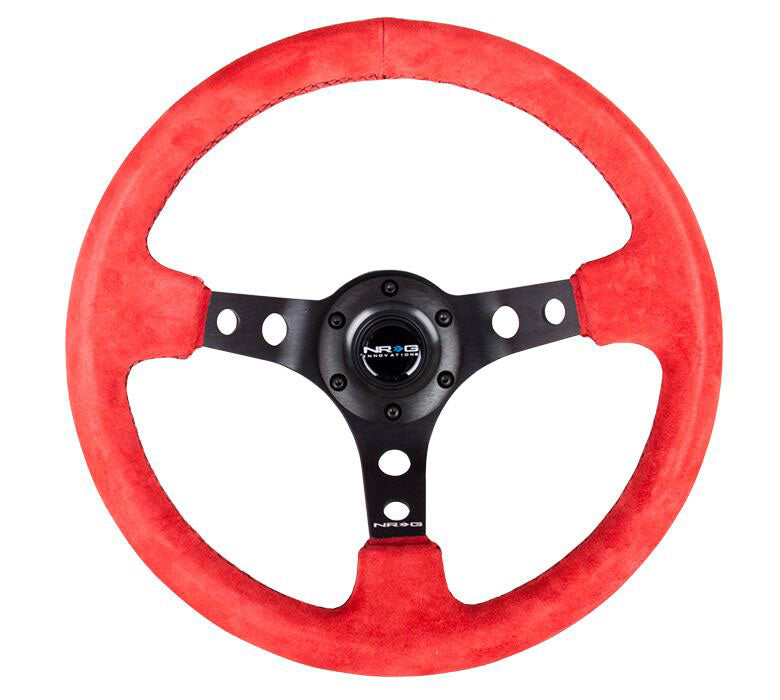 NRG - Reinforced Steering Wheel - 350MM Sport Steering Wheel (3" Deep) - Red Suede Steering Wheels - 3 Spokes Suede-RST-006S-RR - RZCrewEurope