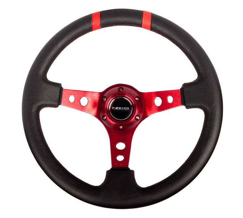 NRG - Reinforced Steering Wheel- 350mm Leather Sport Steering Wheel (3" Deep) Red w/ Red Double Center Marking Steering Wheels - 3 Spokes Leather-RST-016R-RD - RZCrewEurope