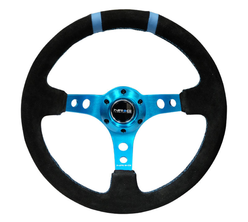 NRG - Reinforced Steering Wheel- 350mm Suede Sport Steering Wheel  (3" Deep) New Blue w/ New Blue Double Center Marking Steering Wheels - 3 Spokes Suede-RST-016S-NB - RZCrewEurope