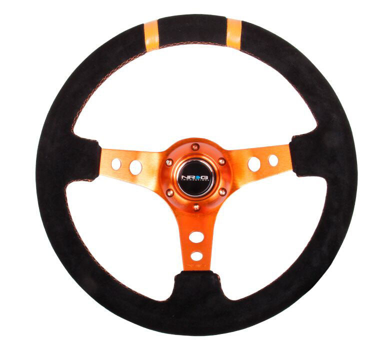 NRG - Reinforced Steering Wheel- 350mm Suede Sport Steering Wheel  (3" Deep) Orange w/ Orange Double Center Marking Steering Wheels - 3 Spokes Suede-RST-016S-OR - RZCrewEurope