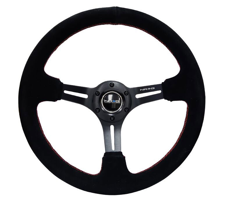 NRG - Reinforced Steering Wheel 350mm Sport Steering Wheel SUEDE (3" Deep) Black Leather with Red Stitch Steering Wheels - 3 Spokes Suede-RST-018S-RS - RZCrewEurope