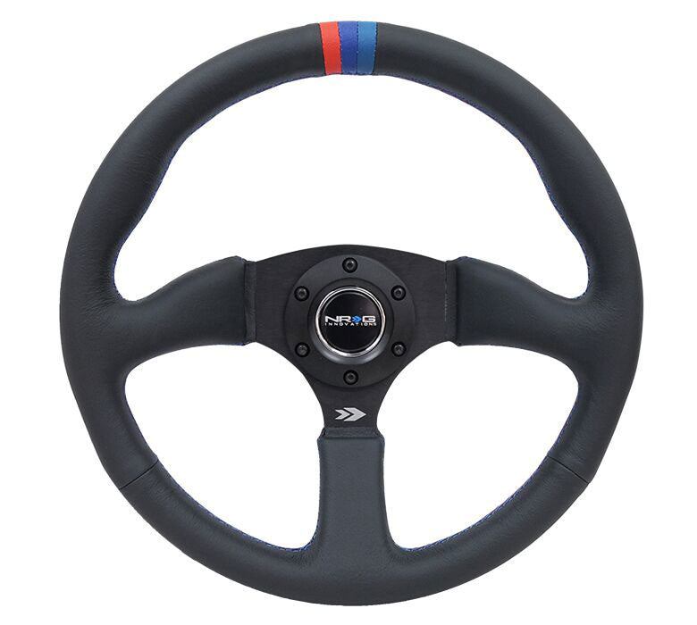 NRG - Reinforced Steering Wheel - 350mm Sport Leather Racing ( 2.5" Deep) Comfort Grip, 4mm matte black spoke with m3 stitching and line Steering Wheels - 3 Spokes Leather-RST-023MB-R-M3 - RZCrewEurope