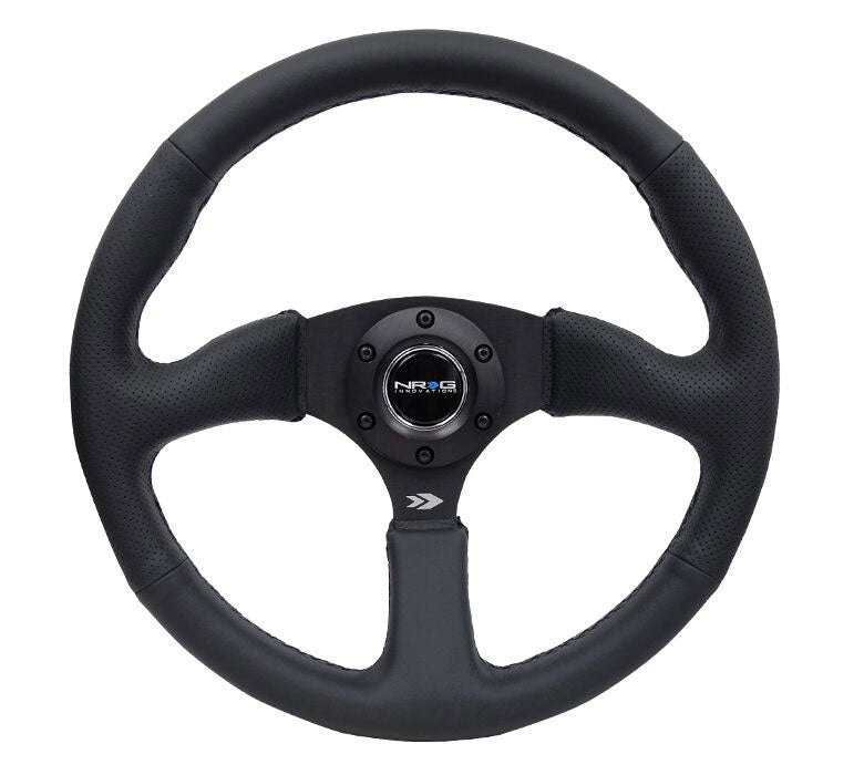NRG - Reinforced Steering Wheel- 350mm Sport Leather Racing ( 2.5" Deep) Comfort Grip 5mm matte black spoke Steering Wheels - 3 Spokes Leather-RST-023MB-R - RZCrewEurope