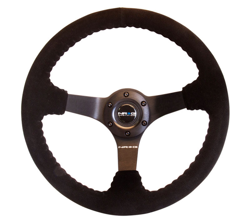 NRG - Reinforced Steering Wheel-Odi signature RACE STYLE - 350mm sport steering wheel (3' deep) black Suede w/ Black baseball stitching - Matte Black spoke Steering Wheels - 3 Spokes Suede-RST-036MB-S - RZCrewEurope
