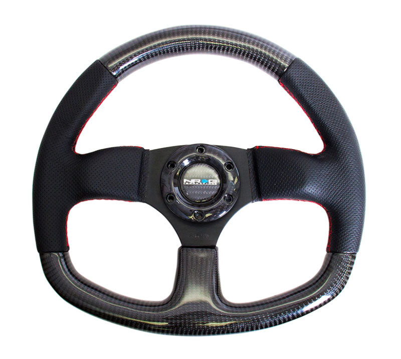 NRG - CARBON FIBER STEERING WHEEL 320mm FLAT BOTTOM w/ Red stitching Steering Wheels - 3 Spokes Carbon,Leather-ST-009CFRS - RZCrewEurope