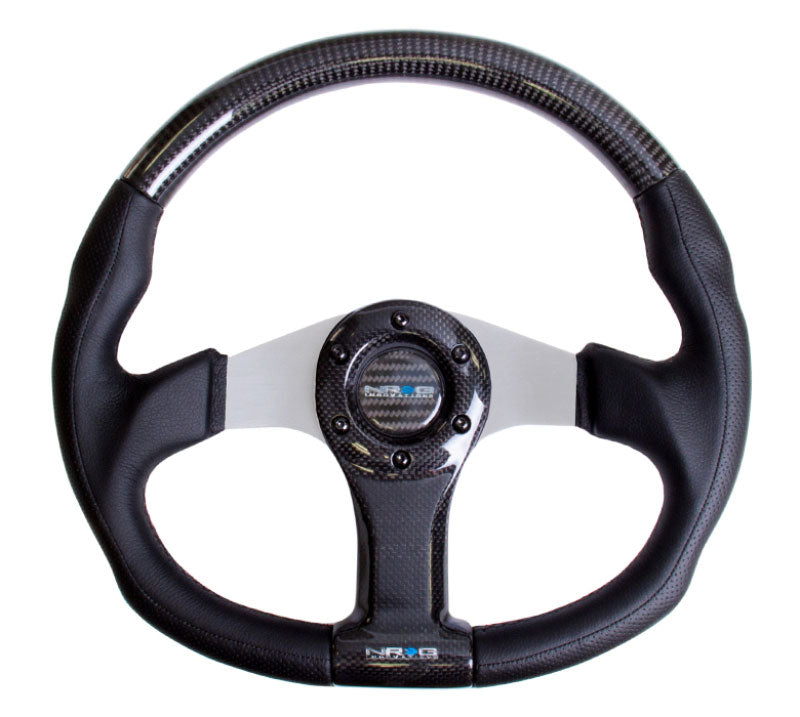 NRG - CARBON FIBER STEERING WHEEL 350mm SILVER OVAL SHAPE Steering Wheels - 3 Spokes Carbon,Leather-ST-013CFSL - RZCrewEurope