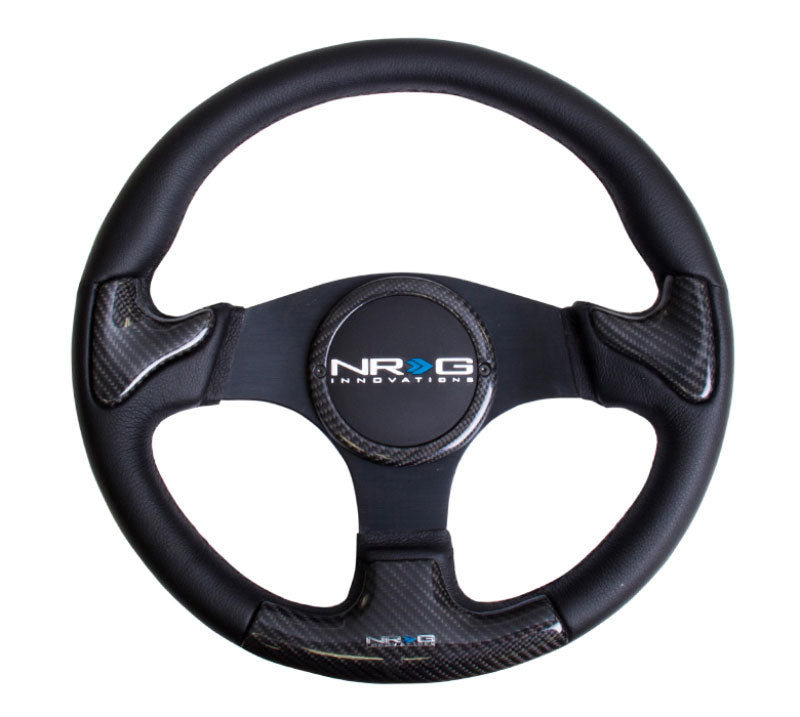 NRG - CARBON FIBER STEERING WHEEL 350mm Blk frame blk stitching w/ RUBBER COVER HORN BUTTON Steering Wheels - 3 Spokes Carbon,Leather-ST-014CFBK - RZCrewEurope